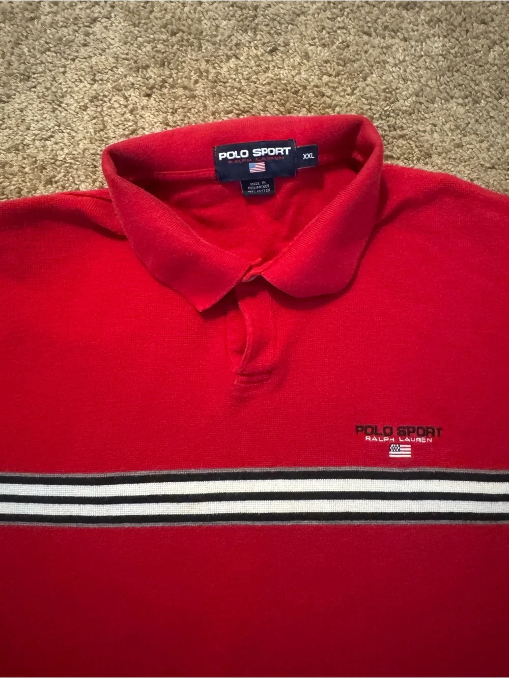 Ralph Lauren Red Polo with Black and White Chest Stripes